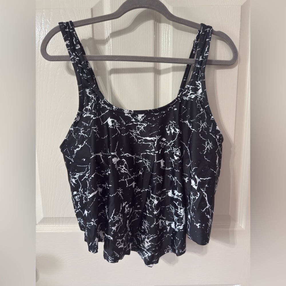 Women’s Black Marble Print Swim Tank Top
